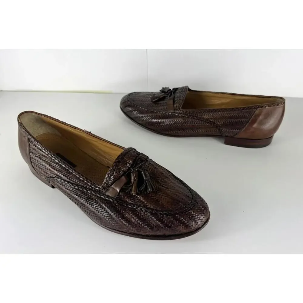 Vintage Bally Woven Leather Lisbon Italy Dress Shoes Men US 12 M Brown Loafers